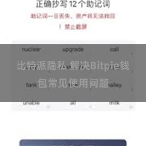 比特派隐私 解决Bitpie钱包常见使用问题